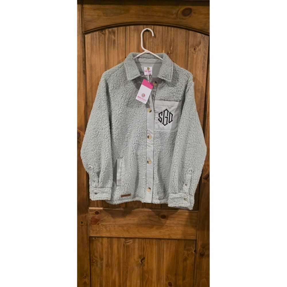 NWT Marley Lilly Sherpa Jacket Shacket Womens Small Aloe Gray‎ Button Front